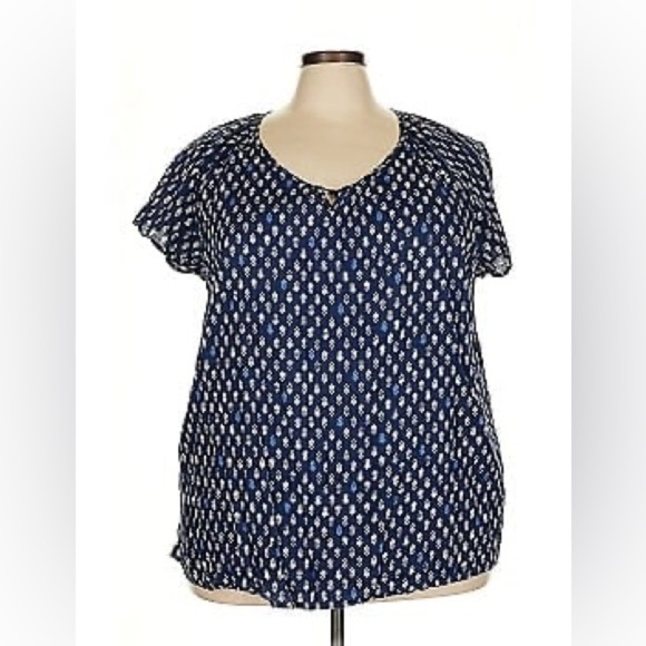 Sonoma Life + Style Blue and White Challis Leaf Print Cap Sleeve Top Sz 3X - Picture 7 of 7
